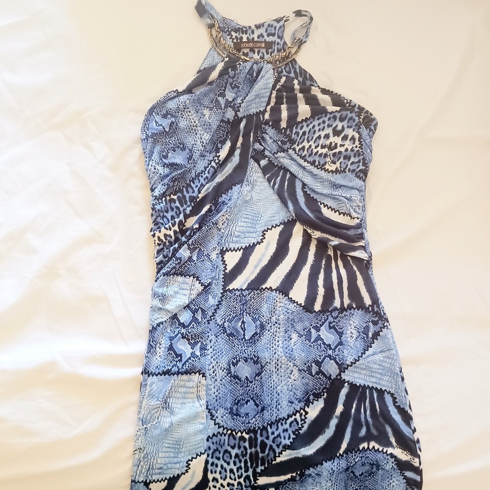 ROBERTO CAVALLI BLUE SNAKE / ZEBRA PRINT DRESS SIZE S